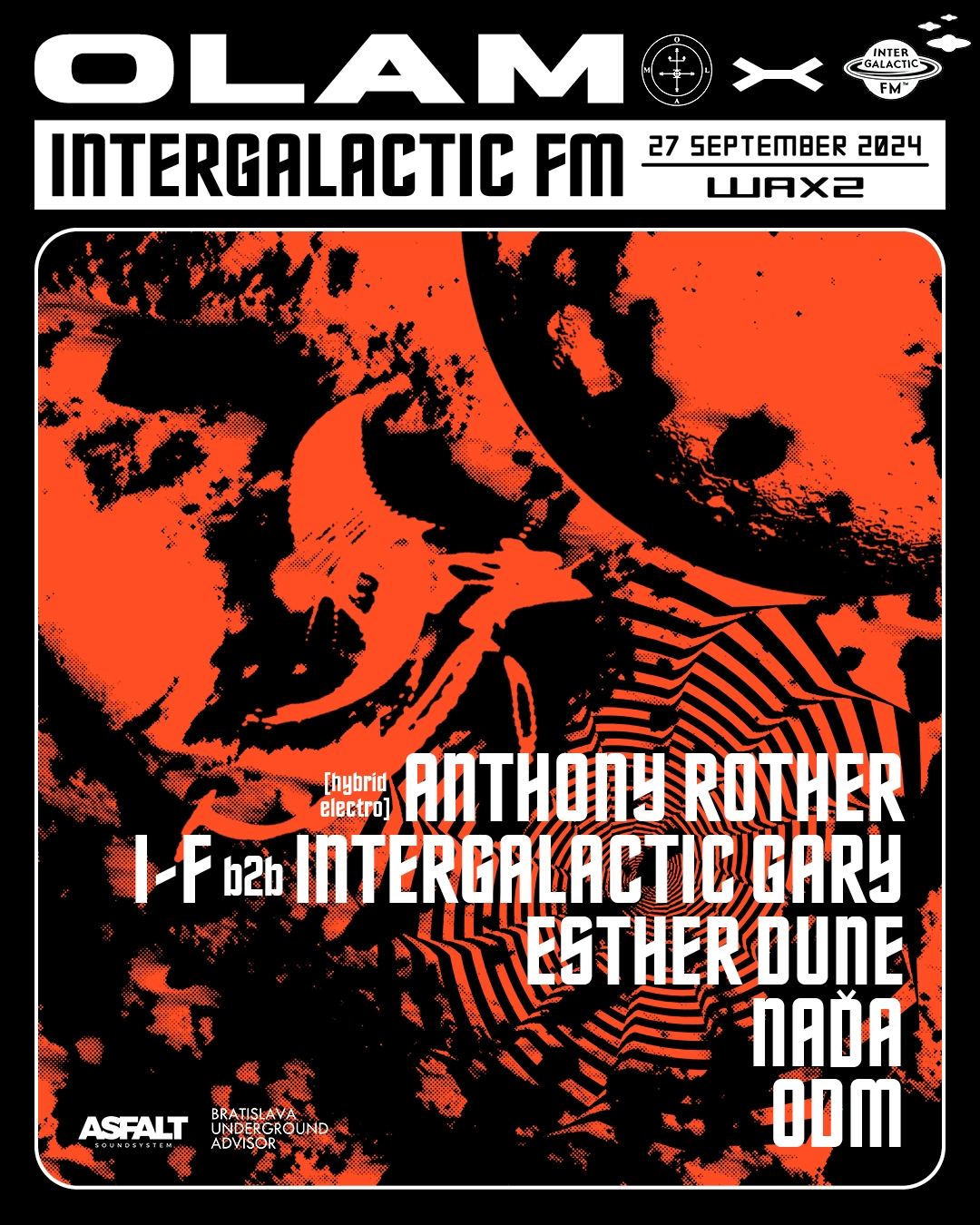 Flyer OLAM and Intergalactic night at club WAX2